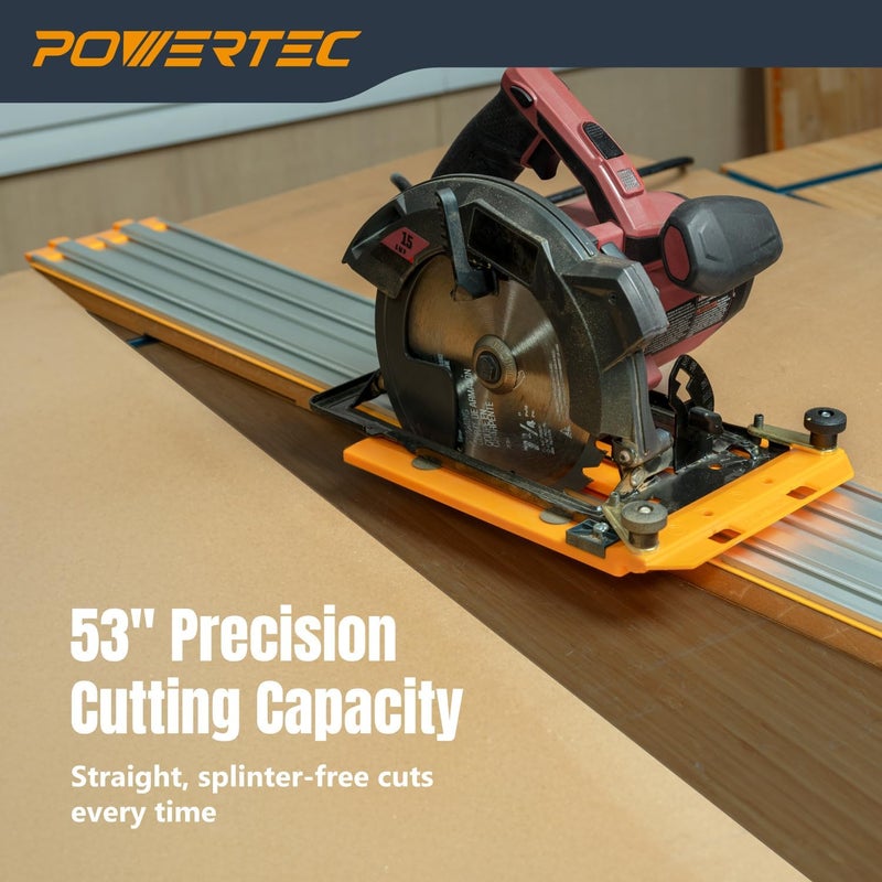 POWERTEC 53 Inch Circular Saw Track Guide Rail System – Precision Rip-Cut and Cross-Cut Guide for Sheet Goods, Plywood, Panels, and DIY Woodworking (72094) - Image 2